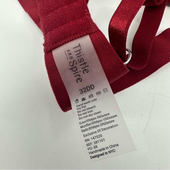 Thistle and Spire Ruby Red Sidney Lace Open Cup Bra Size 32DD New with Tags - Picture 10 of 10